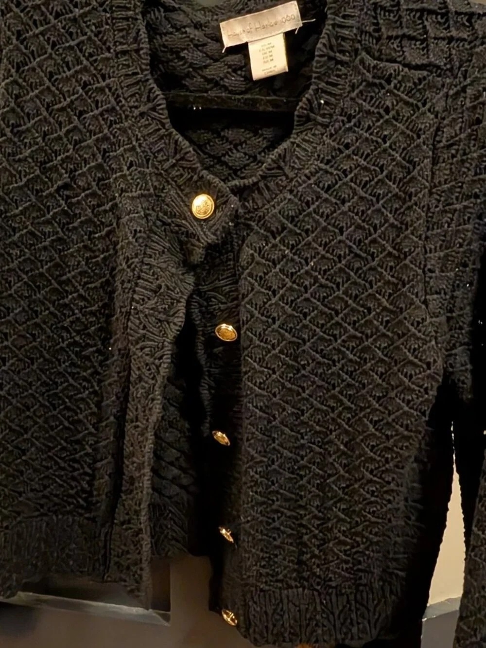 House of Harlow 1960 Black Textured Cardigan with Gold Buttons